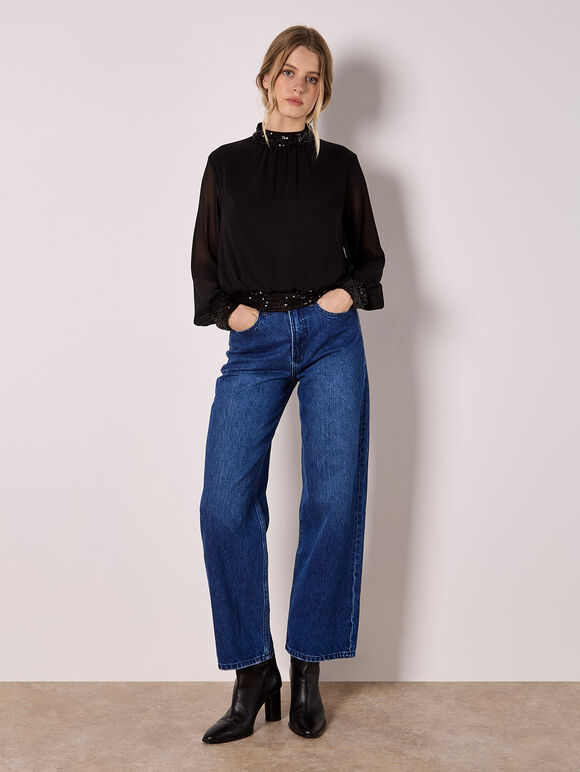 Sequin Trim Chiffon Top