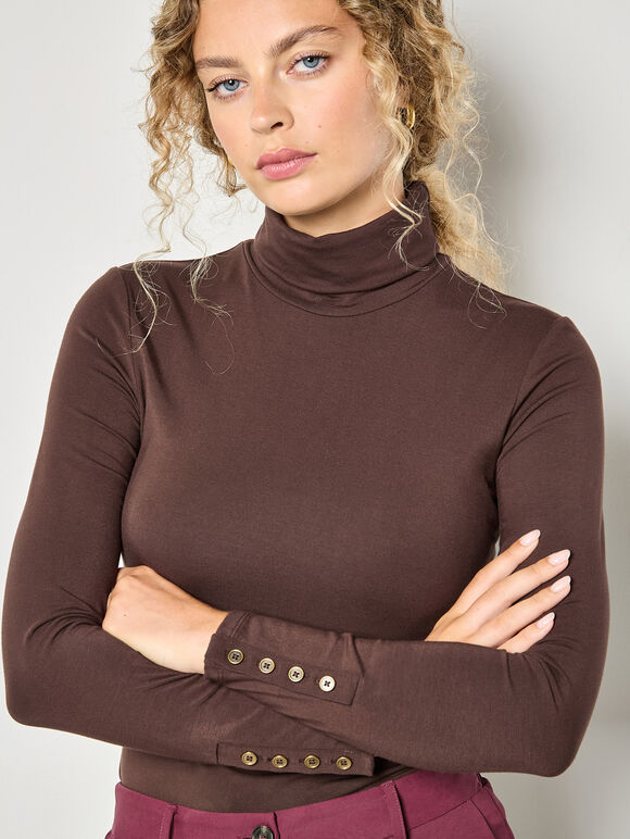 Turtle Neck Button Cuff Top