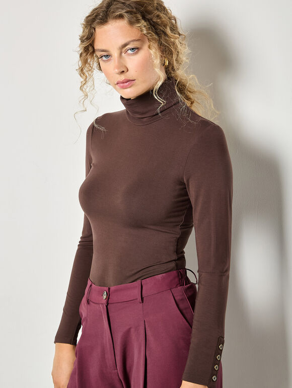 Turtle Neck Button Cuff Top
