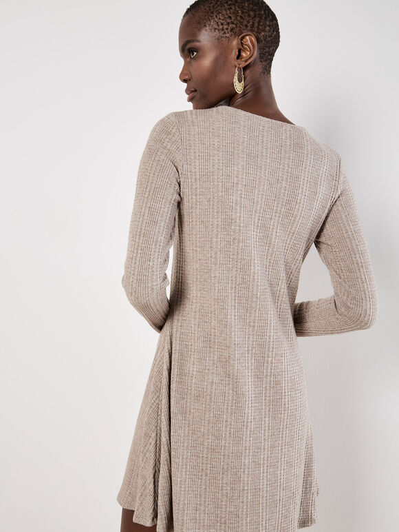 Light khaki color waffle knit swing-style knitted dress