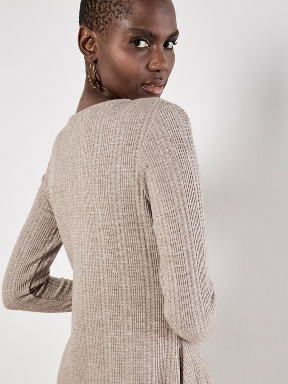 Light khaki color waffle knit swing-style knitted dress