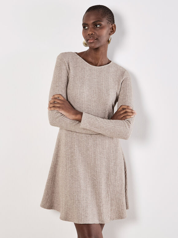 Light khaki color waffle knit swing-style knitted dress