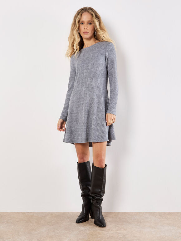 Gray waffle knit swing-style knitted dress