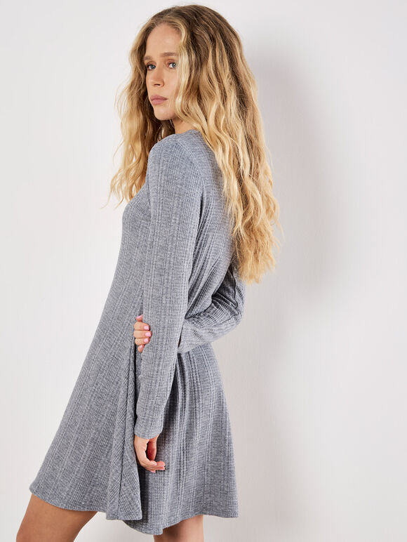 Gray waffle knit swing-style knitted dress