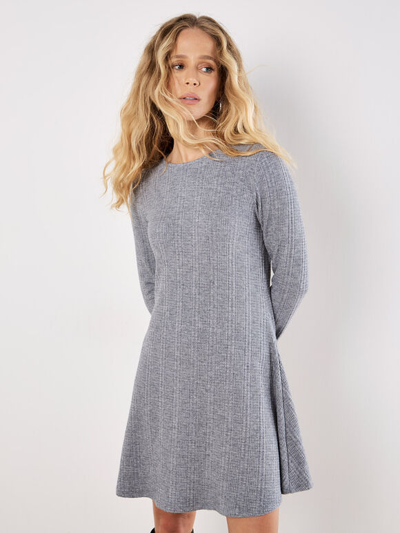 Gray waffle knit swing-style knitted dress