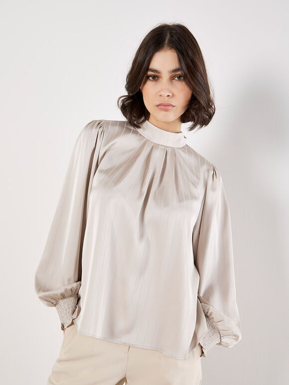 Satin Self-Stripe Tie Back Top