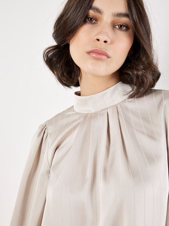 Satin Self-Stripe Tie Back Top