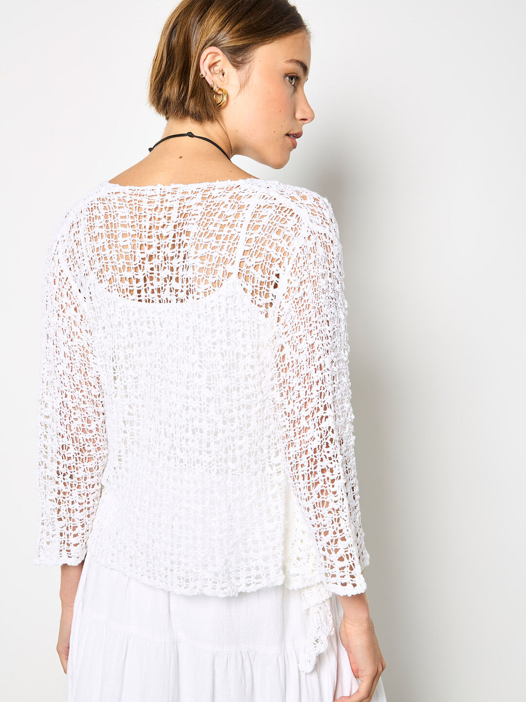 White mesh corn knitted shoulder coat