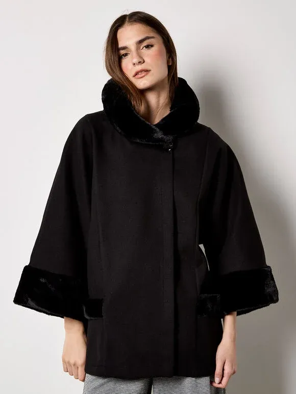 Faux Fur Trim Wrap Jacket