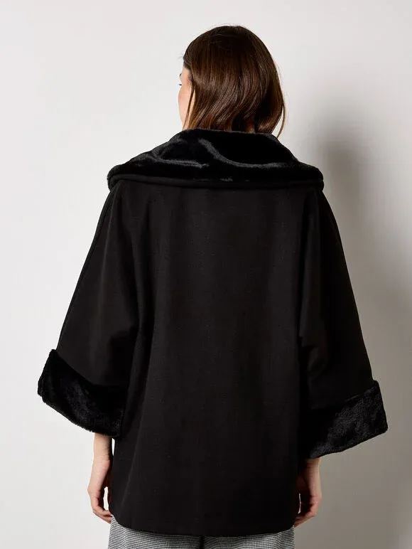 Faux Fur Trim Wrap Jacket