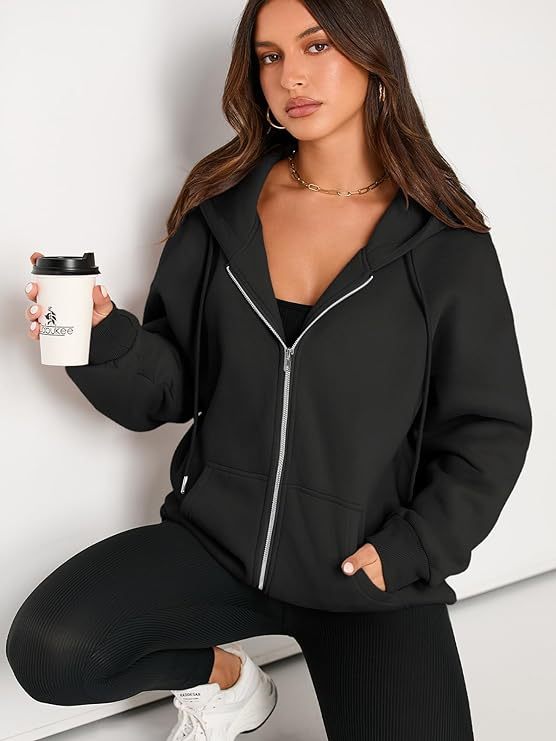 Women's Cute Hoodies Teen Girl Fall Jacket Oversized Sweatshirts Casual Drawstring Clothes Zip Up Y2K Hoodie with Pocket