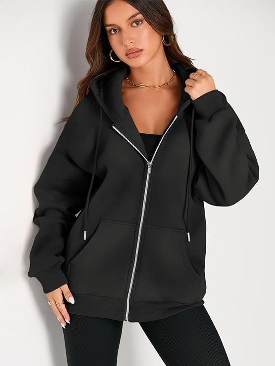 Women's Cute Hoodies Teen Girl Fall Jacket Oversized Sweatshirts Casual Drawstring Clothes Zip Up Y2K Hoodie with Pocket