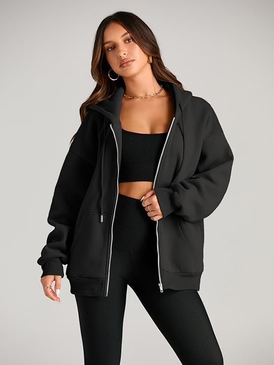 Women's Cute Hoodies Teen Girl Fall Jacket Oversized Sweatshirts Casual Drawstring Clothes Zip Up Y2K Hoodie with Pocket