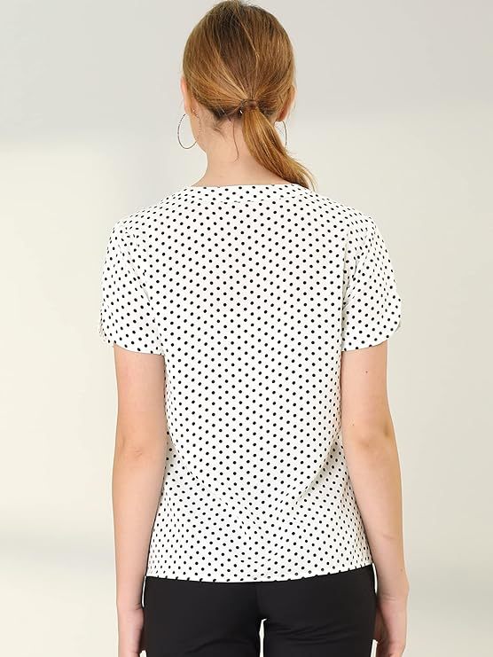 Women's Polka Dots Print V Neck Short Sleeve Elegant Work Office Tops