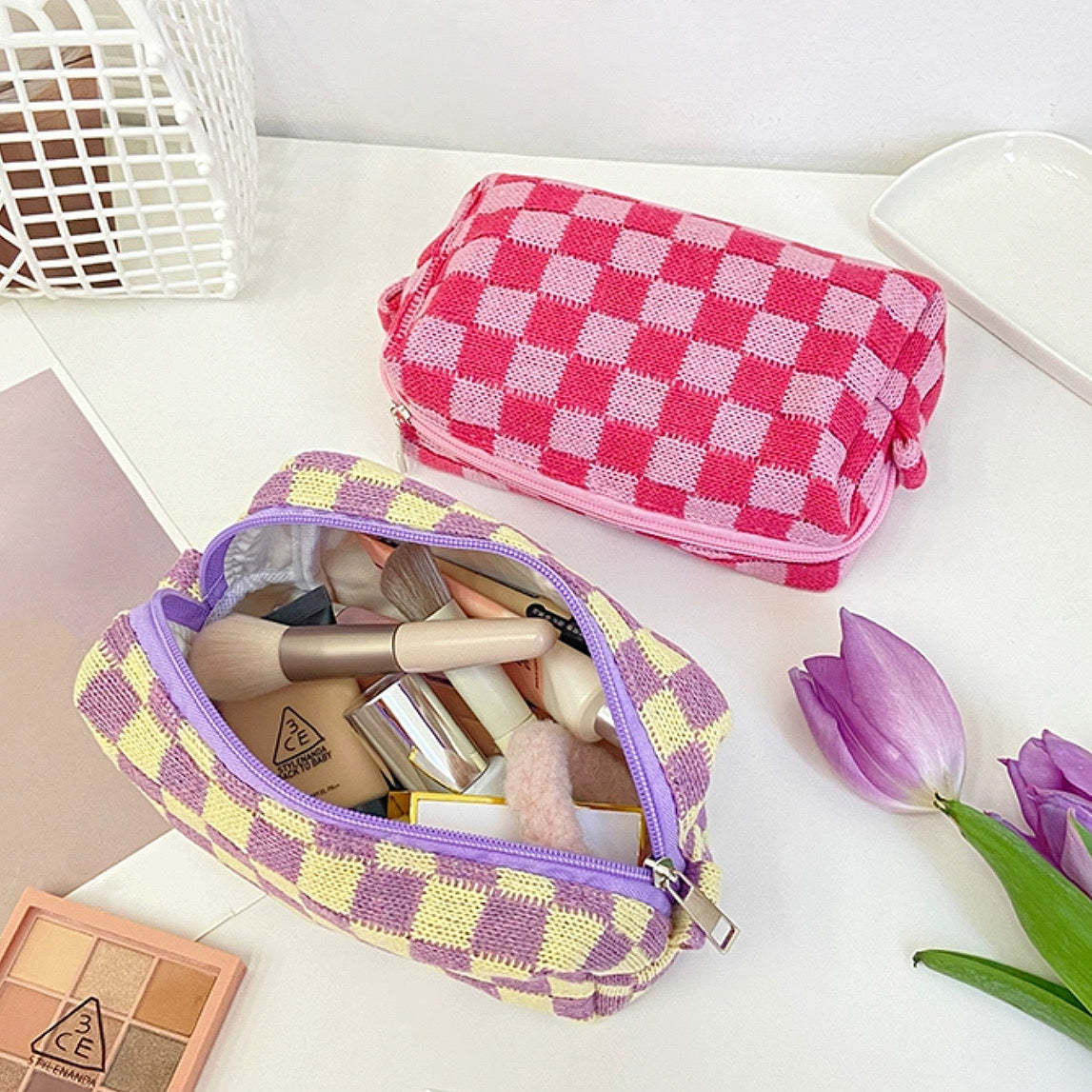 Checkerboard Makeup Bag