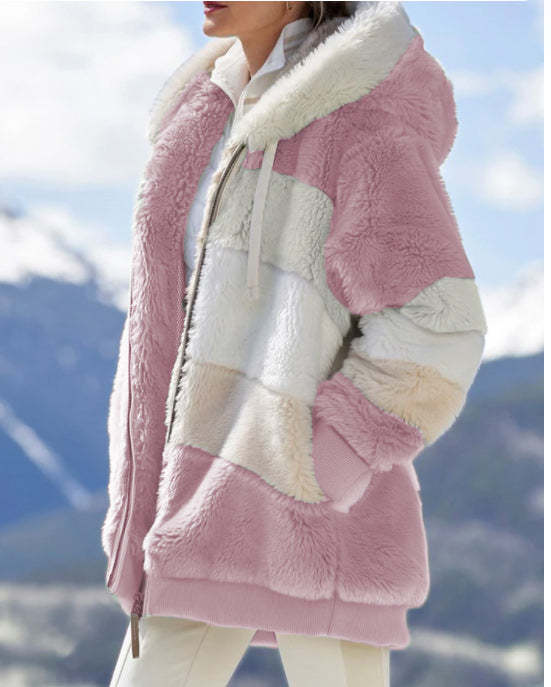 Contrasting Lamb Wool Padded Coat