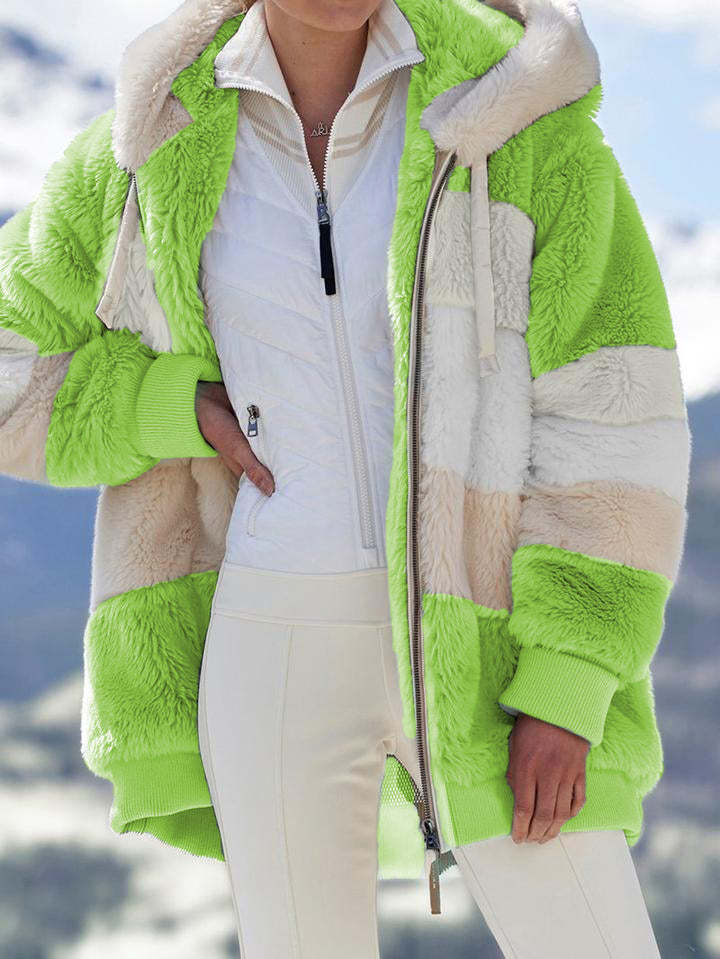 Contrasting Lamb Wool Padded Coat