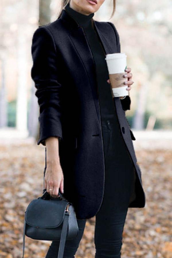 Solid Color Mandarin Collar Coat