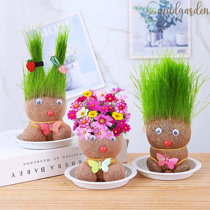 🧸Mini Grass Head Doll Small Potted Plant Watering Green Plants 🪴