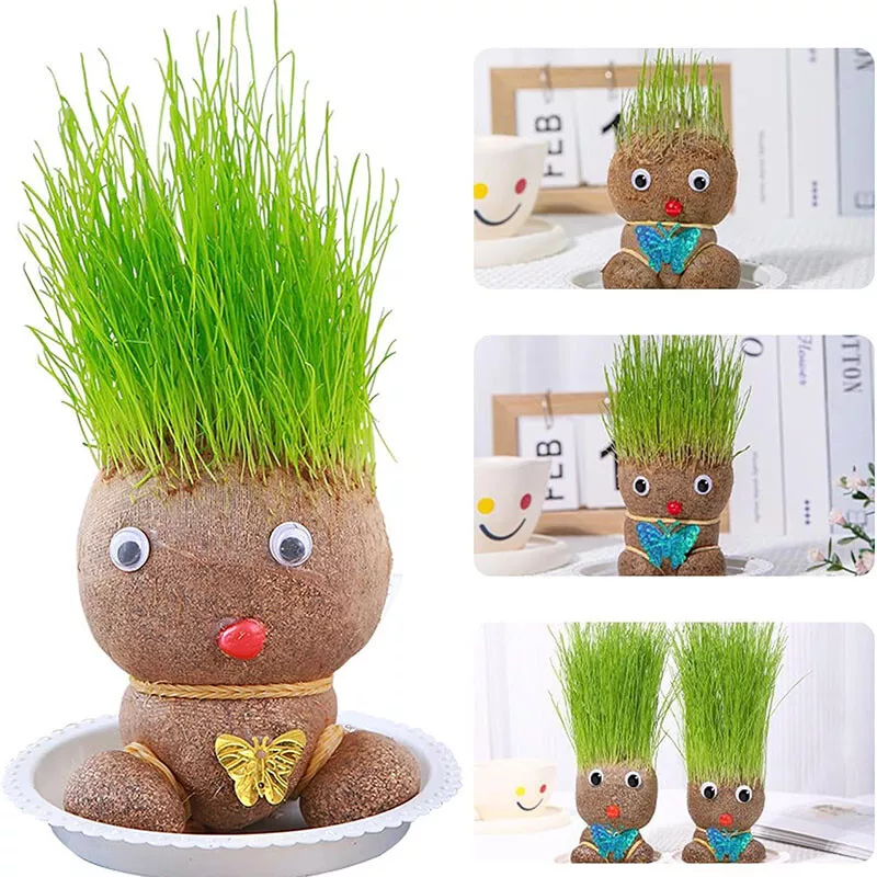 🧸Mini Grass Head Doll Small Potted Plant Watering Green Plants 🪴