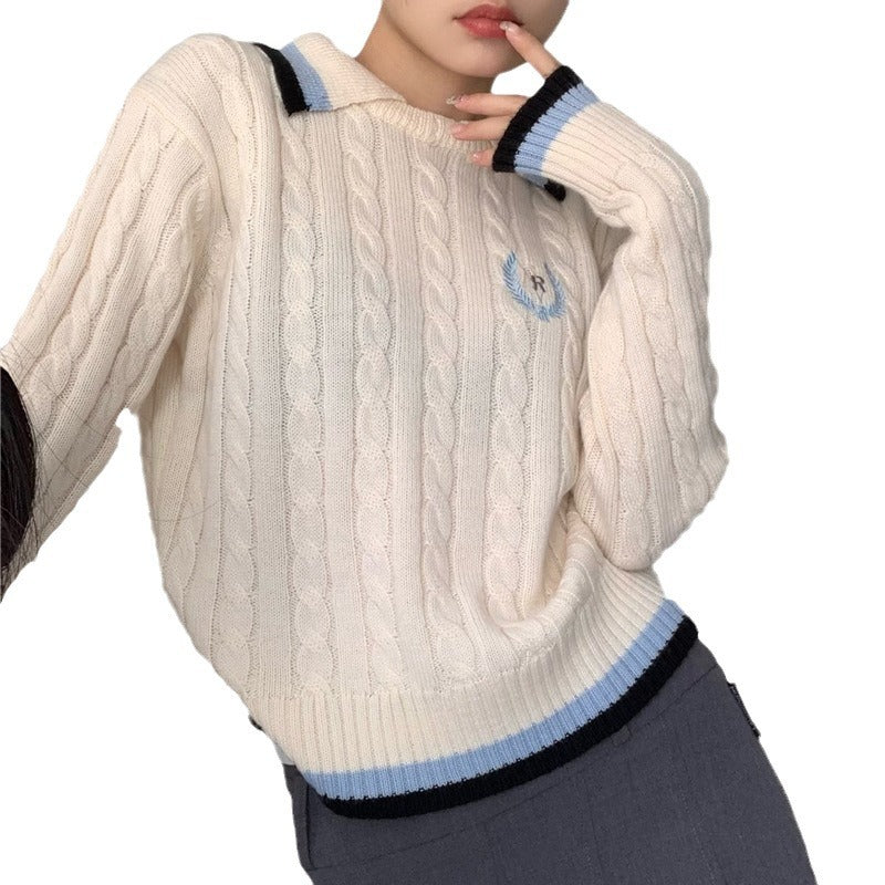 Contrast Color Twist Long Sleeve Bottoming Sweater Slimming Sense Of Design Top Versatile