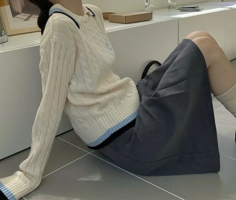 Contrast Color Twist Long Sleeve Bottoming Sweater Slimming Sense Of Design Top Versatile