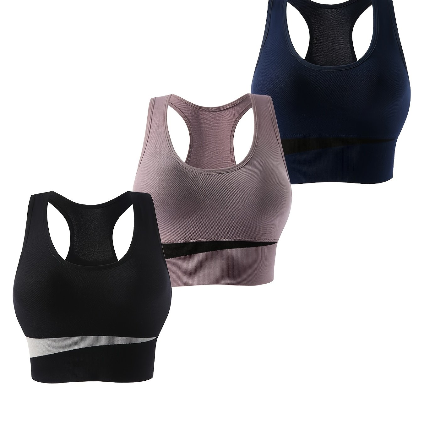 3ks športové podprsenky Colorblock, pohodlná a priedušná bezdrôtová podprsenka Racer back, dámska spodná bielizeň a spodná bielizeň