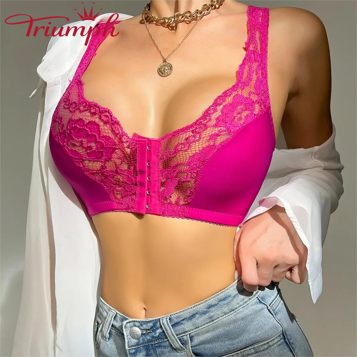 TRIUMPH - 3 KS 💥Francúzska čipkovaná podprsenka na gombíky vpredu