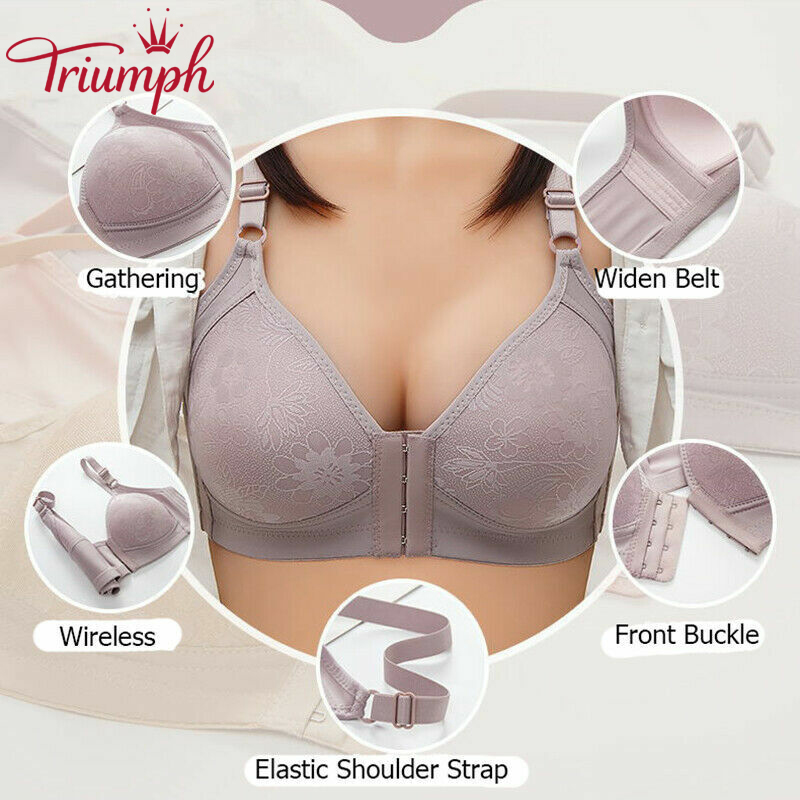 TRIUMPH - 3 DB 💥 Biustonosz damski zapinany z przodu, bezszwowy, z kwiatowym wzorem