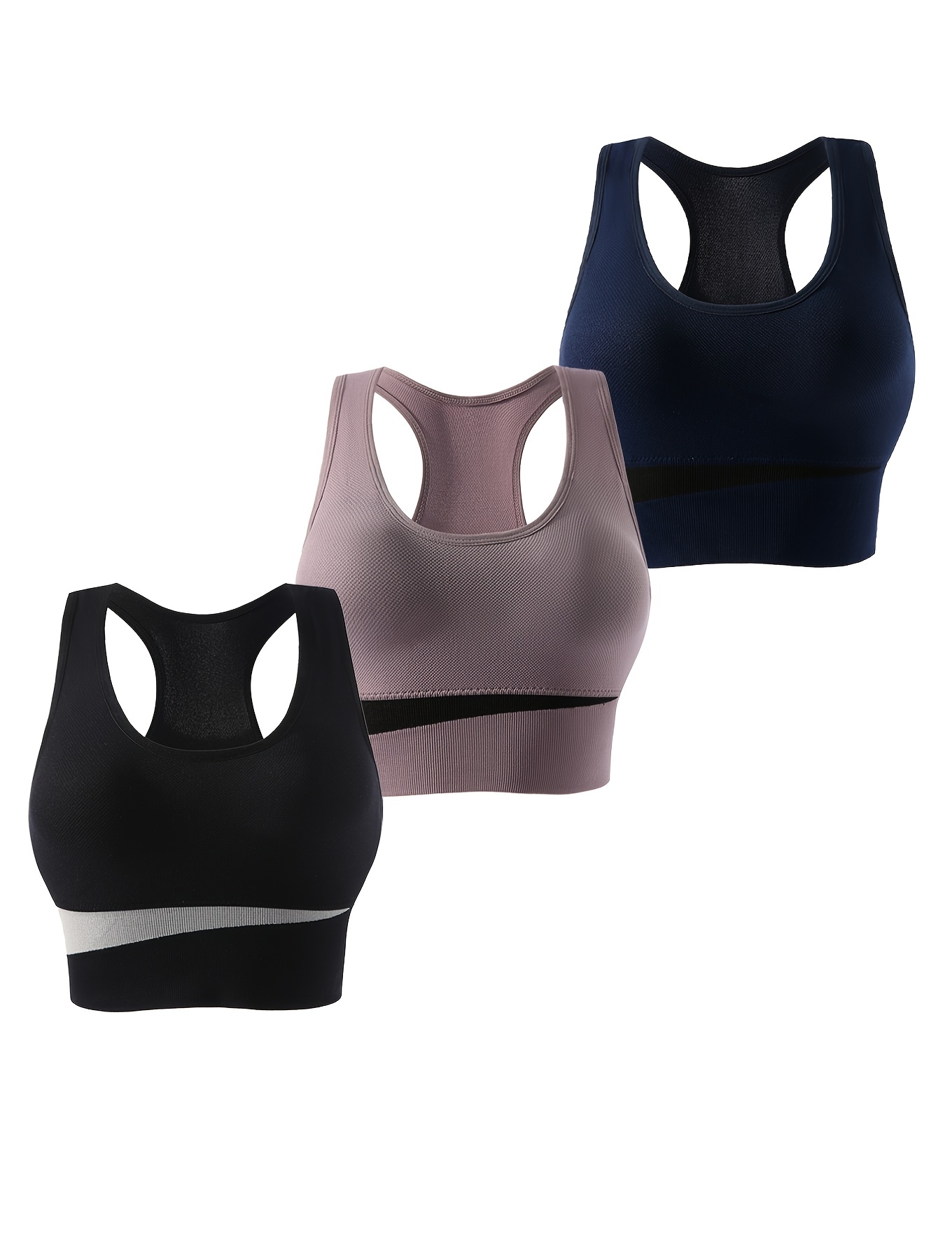 3ks športové podprsenky Colorblock, pohodlná a priedušná bezdrôtová podprsenka Racer back, dámska spodná bielizeň a spodná bielizeň