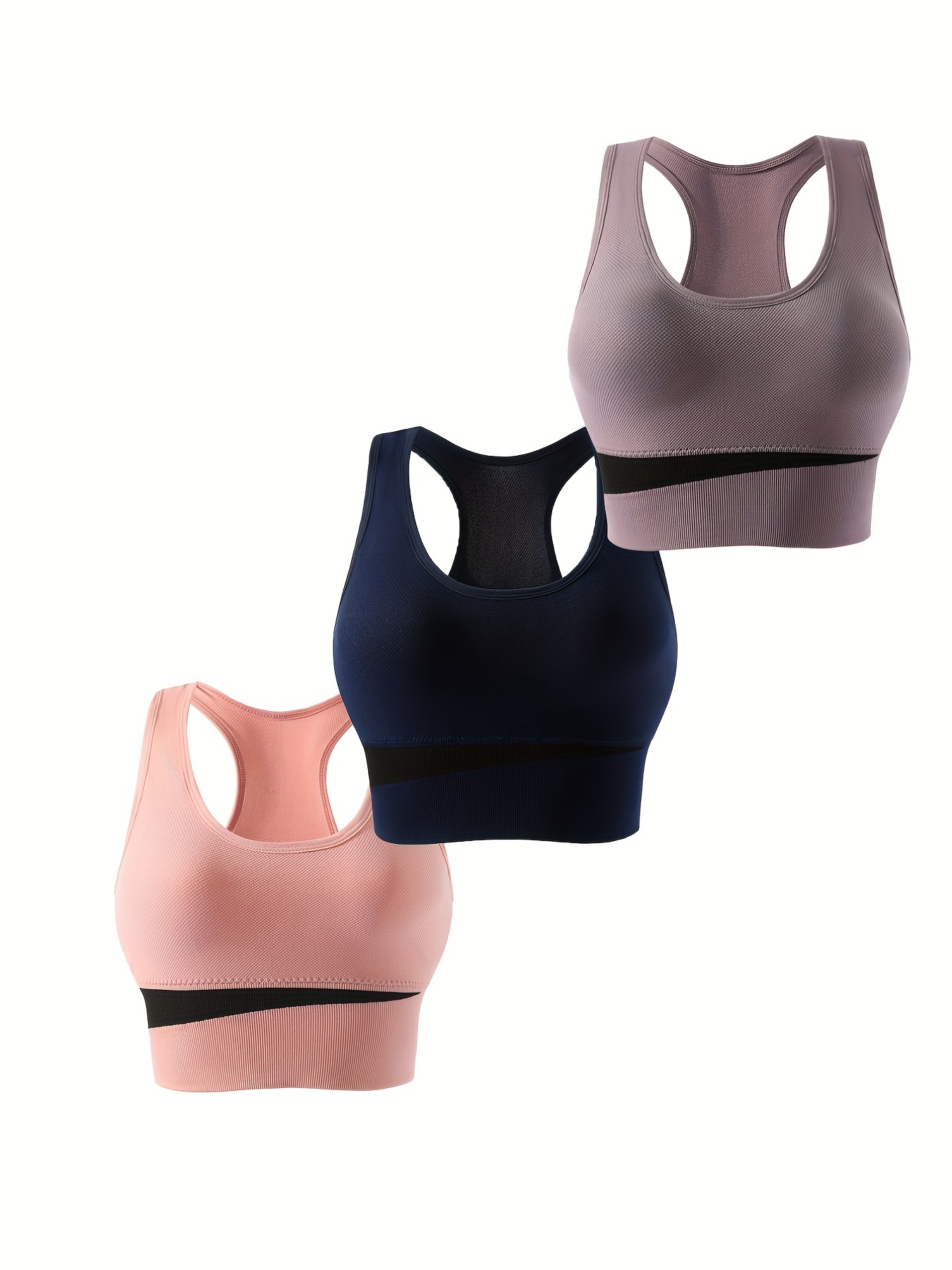3ks športové podprsenky Colorblock, pohodlná a priedušná bezdrôtová podprsenka Racer back, dámska spodná bielizeň a spodná bielizeň