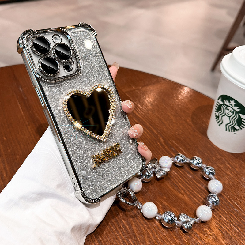 Heart-Shaped Rhinestone Mirror iPhone Case