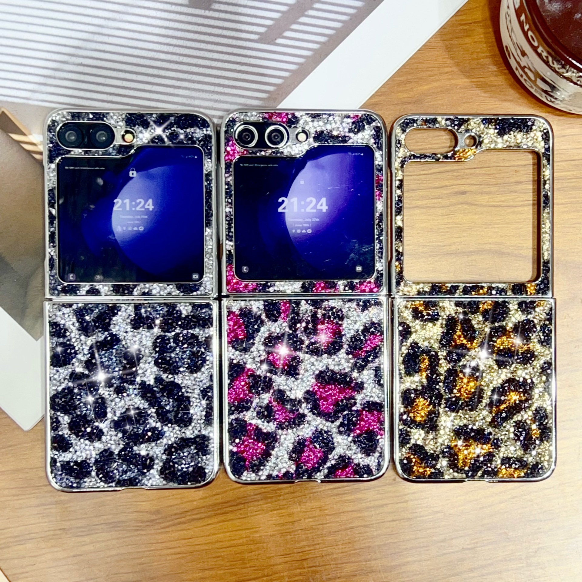 Luxury Rhinestone Electroplated Leopard Print Phone Case For Samsung Galaxy Z Flip 6/5/4/3
