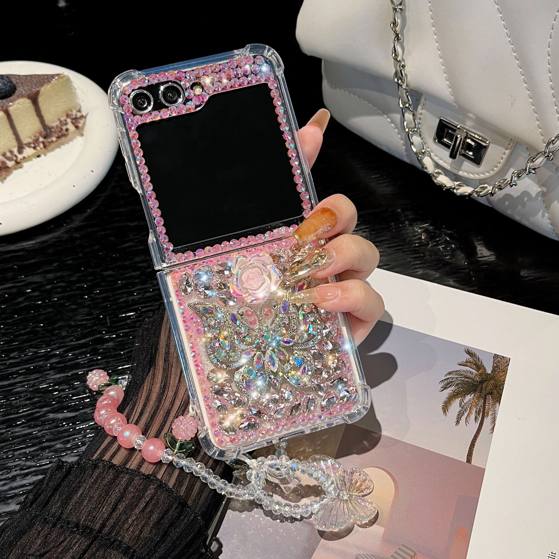 Butterfly Flower Full Diamond Bracelet Phone Case for Samsung Galaxy Z Flip 6 5 4 3