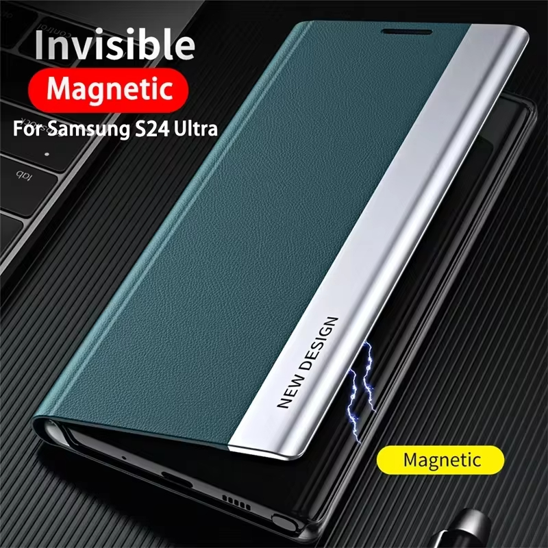 2024 The 4th Generation Side Window Magnetic Plating Bracket Flip Phone Case For Samsung Galaxy S24 Ultra