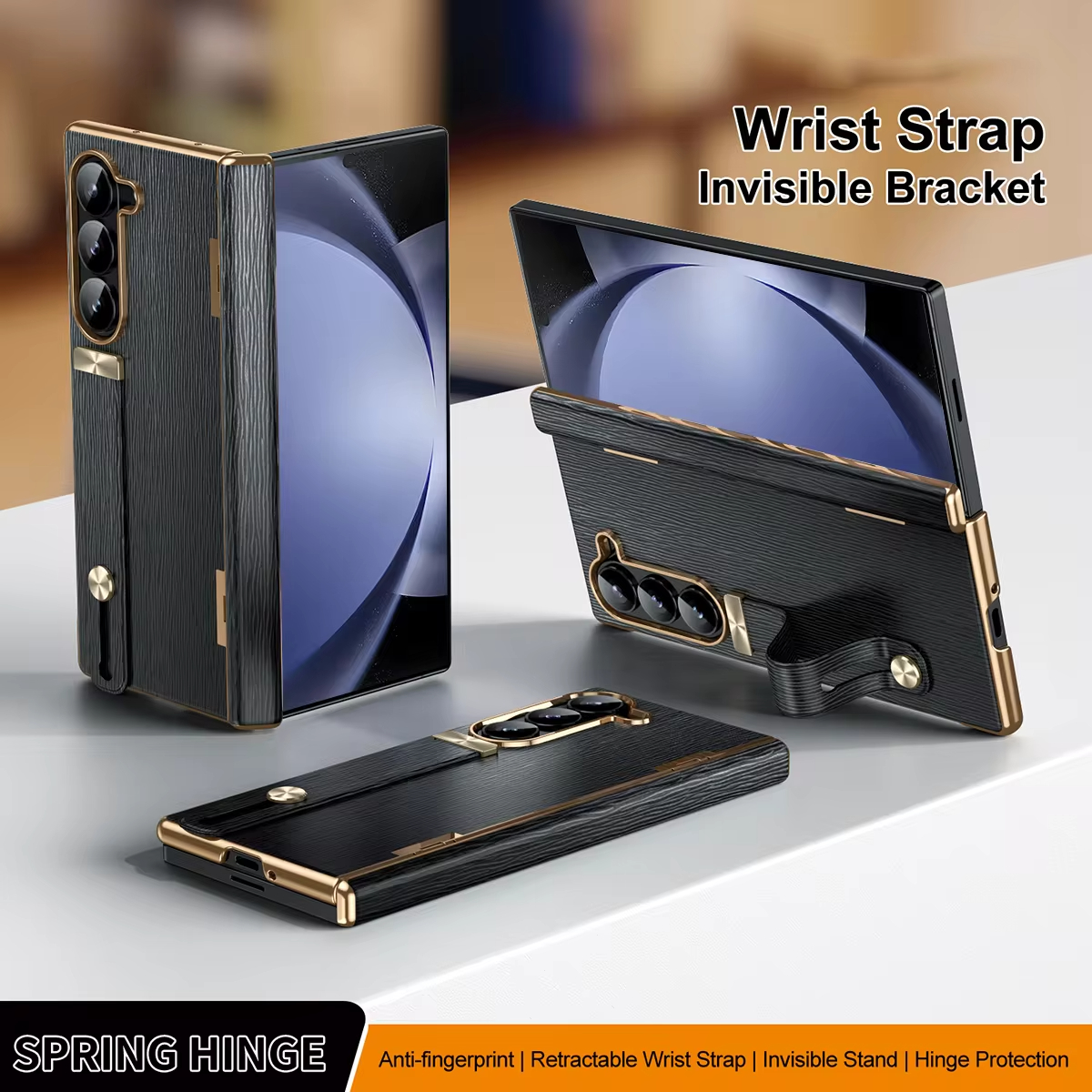 Luxury Leather Electroplated Frame Hinge Protection Back Case For Samsung Galaxy Z Fold 6/5/4/3