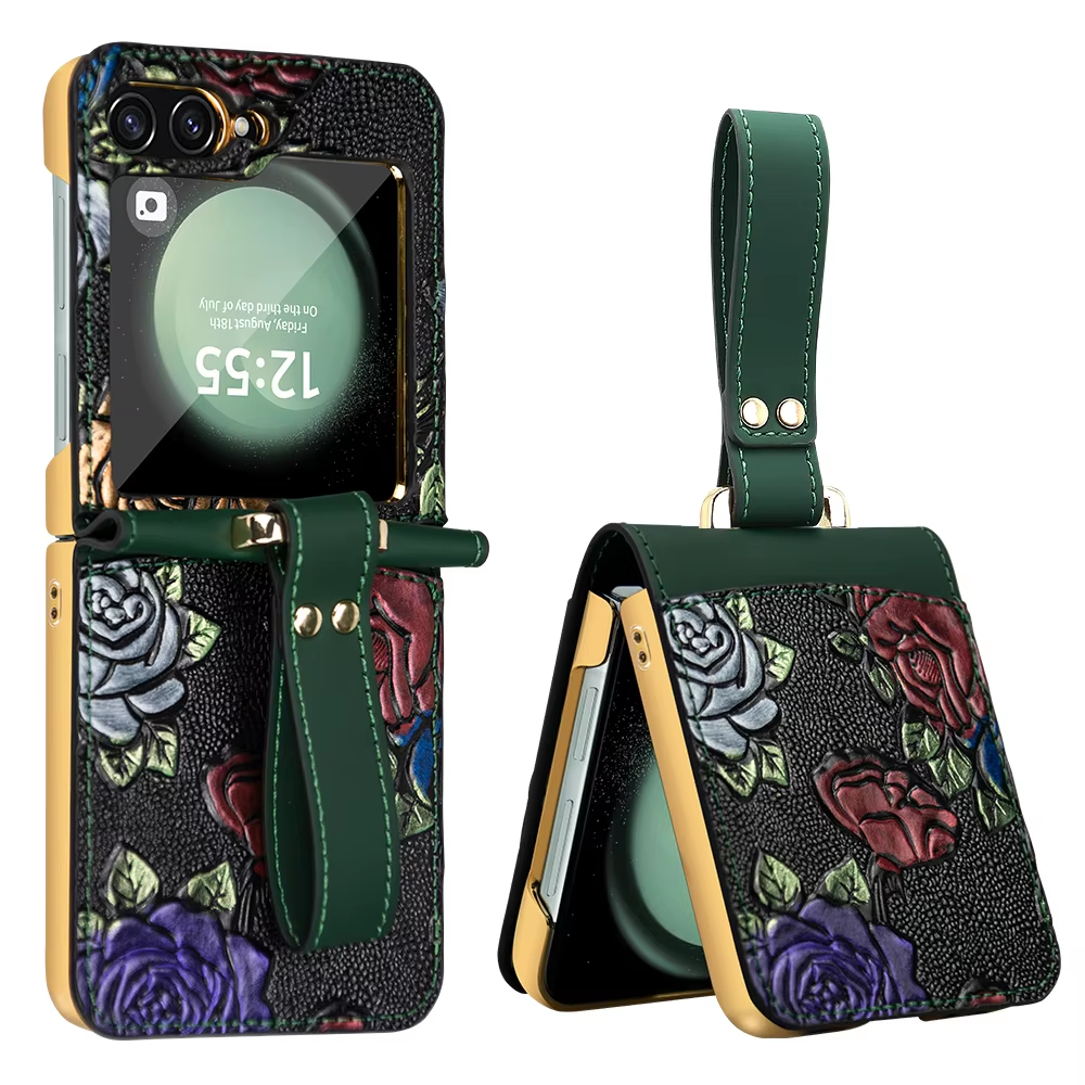 Adjustable Cross Lever Luxury Electroplated Wristband Folding Case for Samsung Galaxy Z Flip5 Flip4 Flip3 