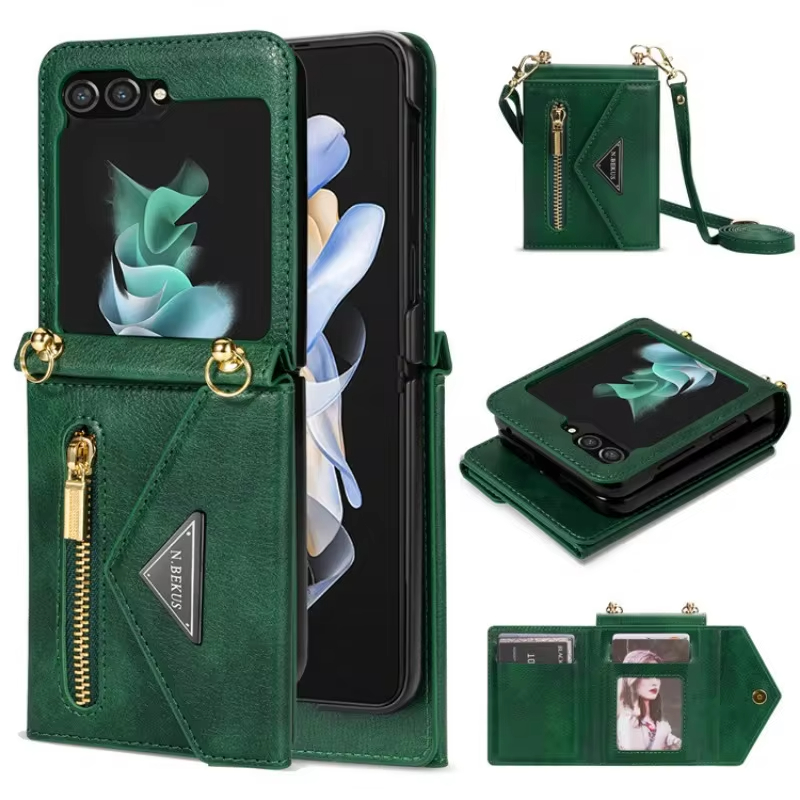 Crossbody Lanyard Leather Phone Case With Wallet Holder for Samsung Galaxy Z Flip 6 5 4 3