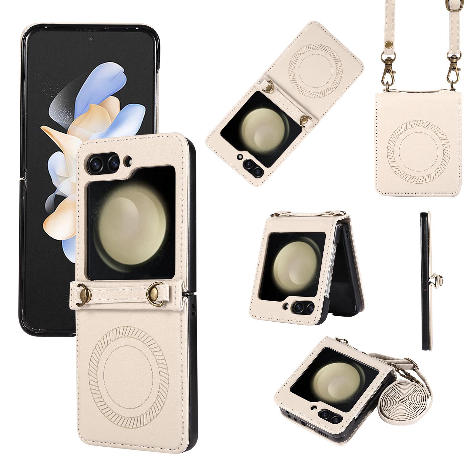 Crossbody Magnetic Leather Phone Case With Wireless Charger Long Strap For Samsung Galaxy Z Flip5/4/3