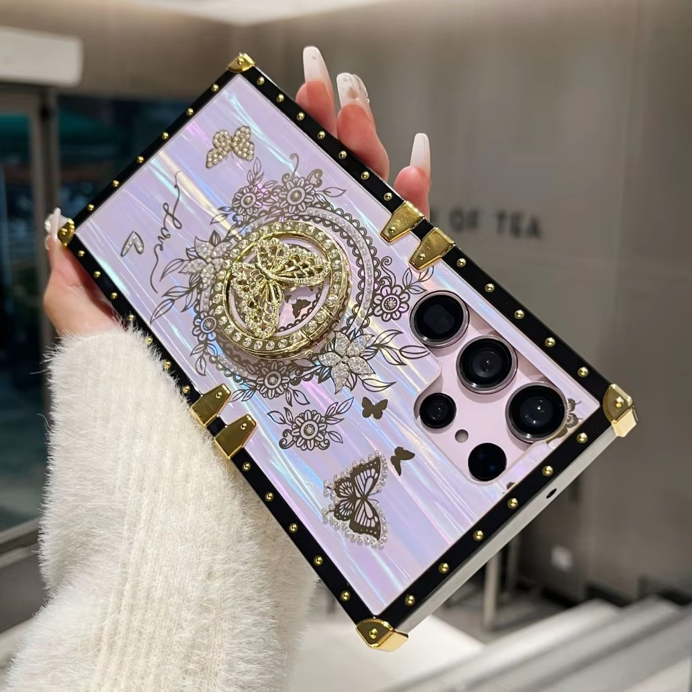 Luxury Dream Butterfly Stand Laser Shell Pattern Phone Case For Samsung Galaxy S24 Ultra S23 Plus S22 S21