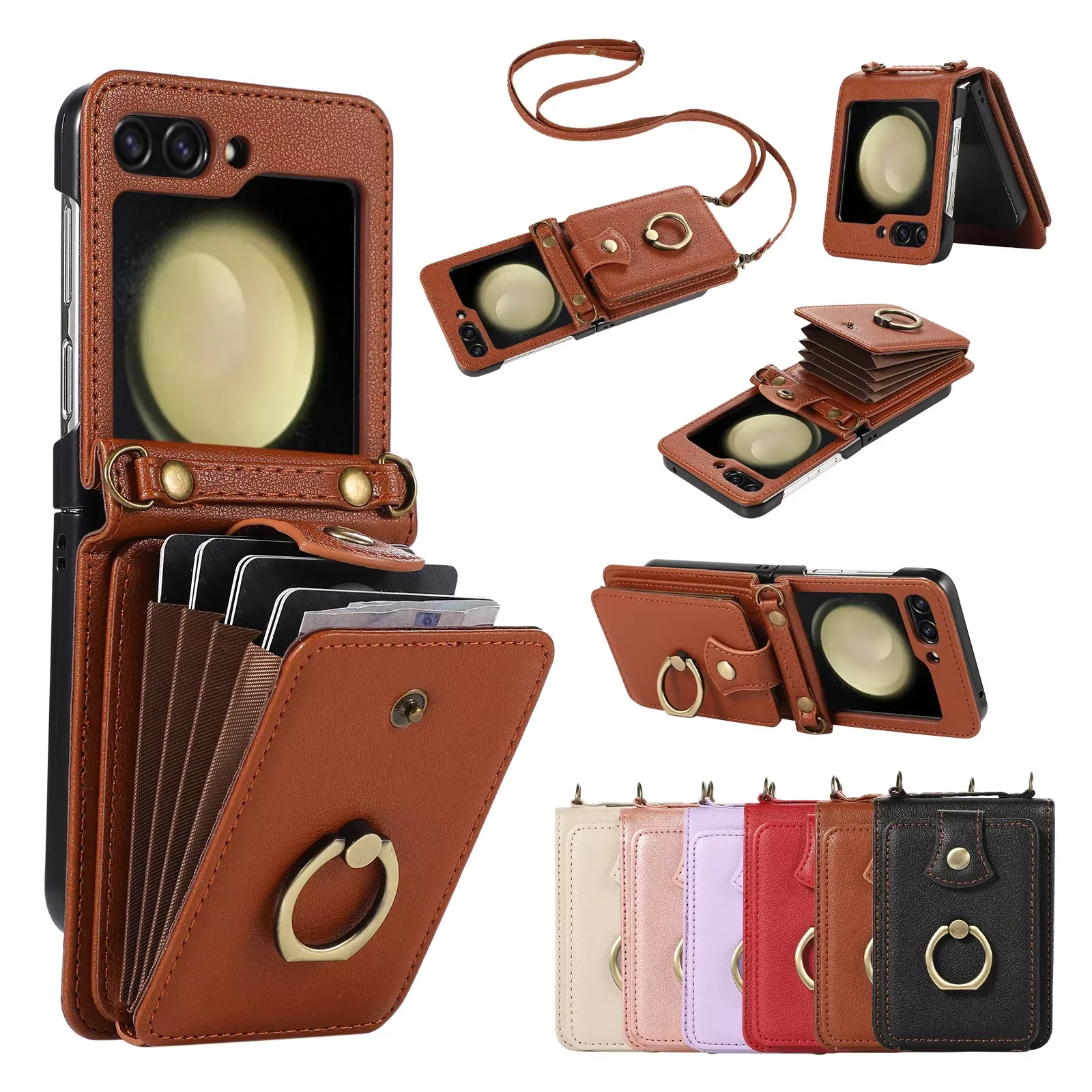 Crossbody Leather Cards Slot Wallet Bag Case For Samsung Galaxy Z Flip 6 5 4 3