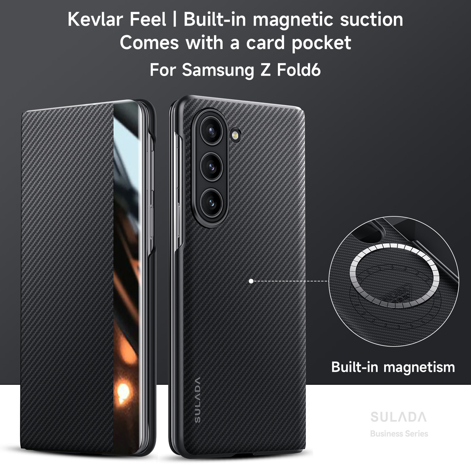 Carbon Fiber Matte Magnetic Phone Case With Card Pocket For Samsung Galaxy Z Fold 4 5 6 