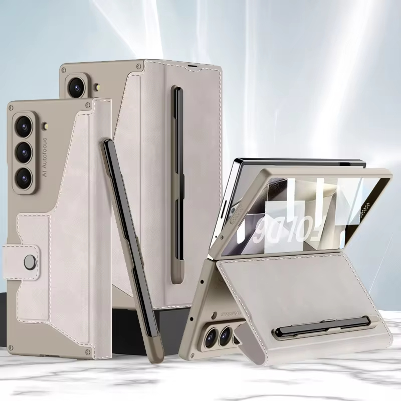 Shockproof Armor Leather Flip Case With S-pen Holder Screen Protector for Samsung Galaxy Z Fold6/5/4/3 