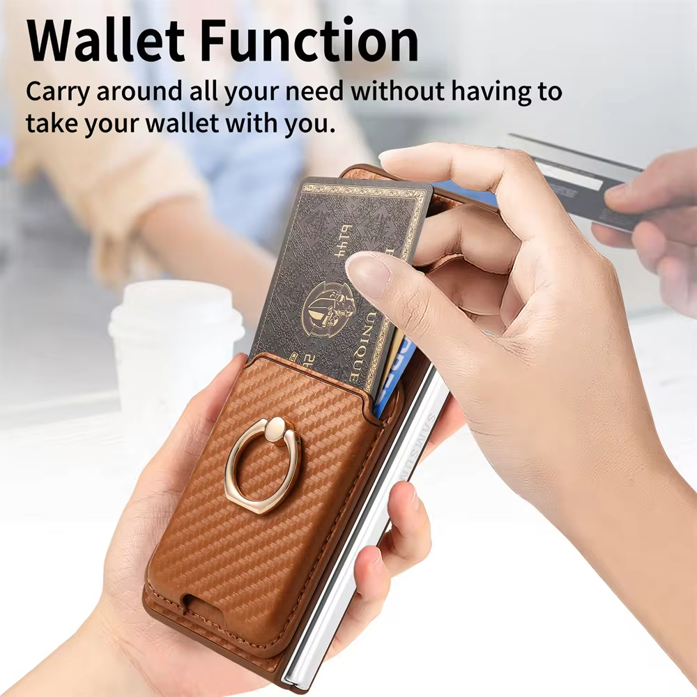 2 in 1 Detachable Carbon Fiber Card Wallet Case With Screen Protector For Samsung Galaxy Z Fold 6 5 4