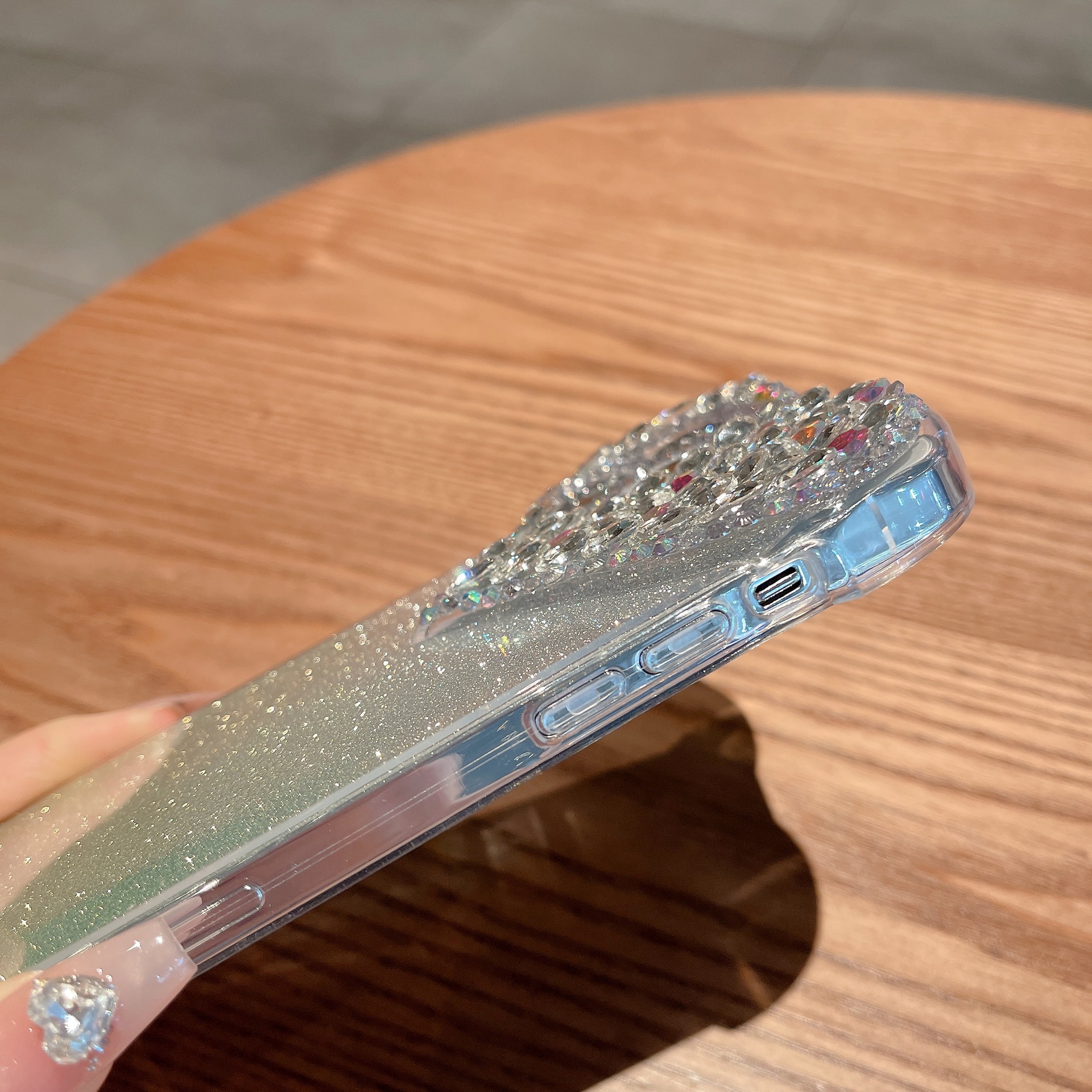 New Gradient Glitter Love Heart Rhinestone Phone Case For iPhone Series