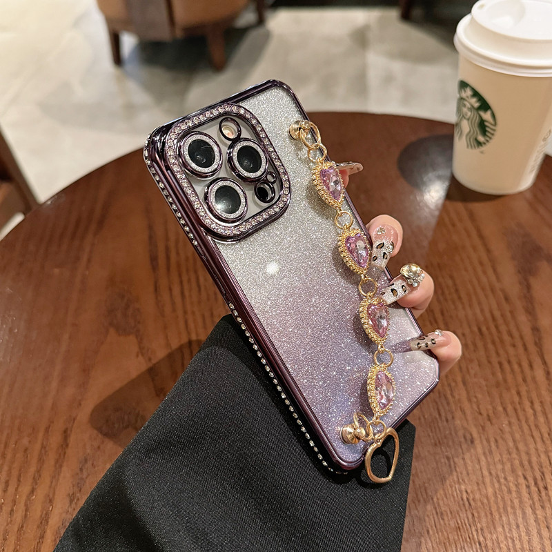 Bling Love Heart Rhinestone Bracelet Case for iPhone 16/15/14/13/12/11 Series