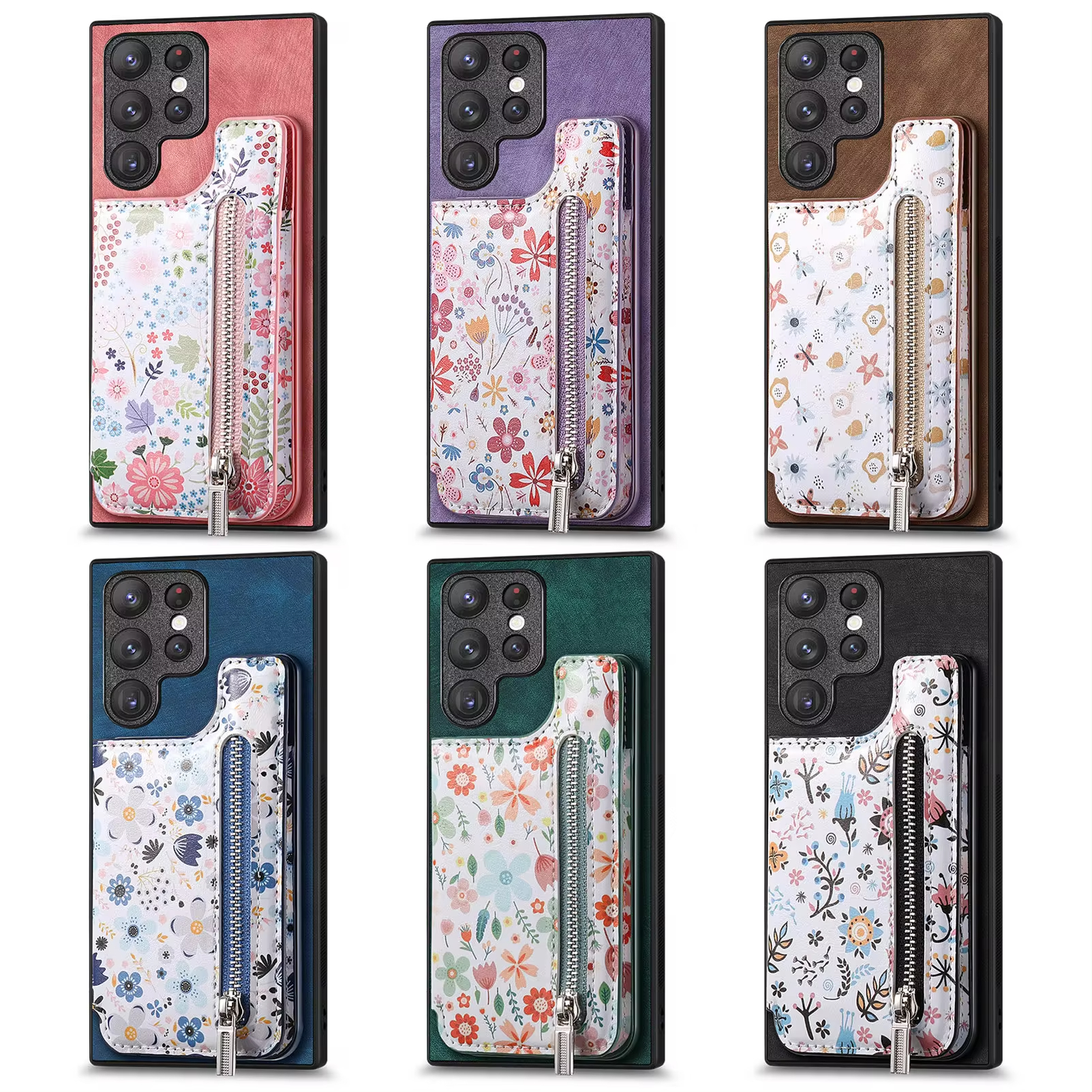 Vintage Zipper Cards Solt Wallet Leather Case for Samsung Galaxy S24 Series