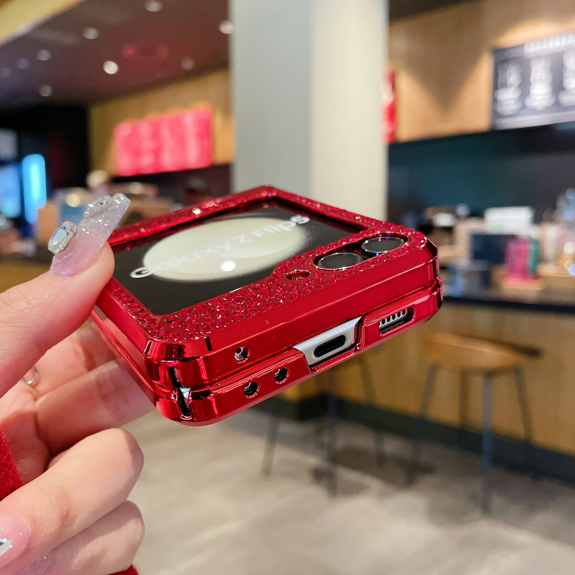  Luxury Red Glitter Diamond Ring Stand Case For Samsung Galaxy Z Flip