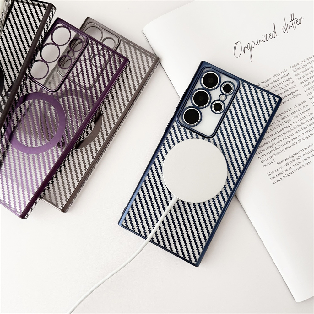 Translucent Carbon Fiber Magnetic Wireless Charging Case for Samsung Galaxy S24/S23/S22 Ultra