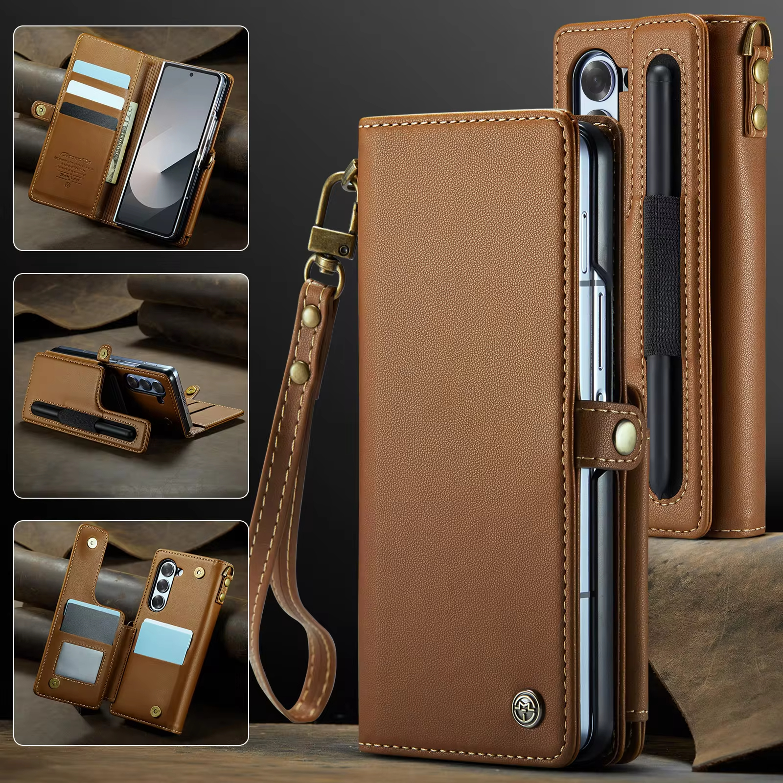 Retro Vintage Luxury Leather Case With Card Slots S-pen Holder For Samsung Galaxy Z Fold Series